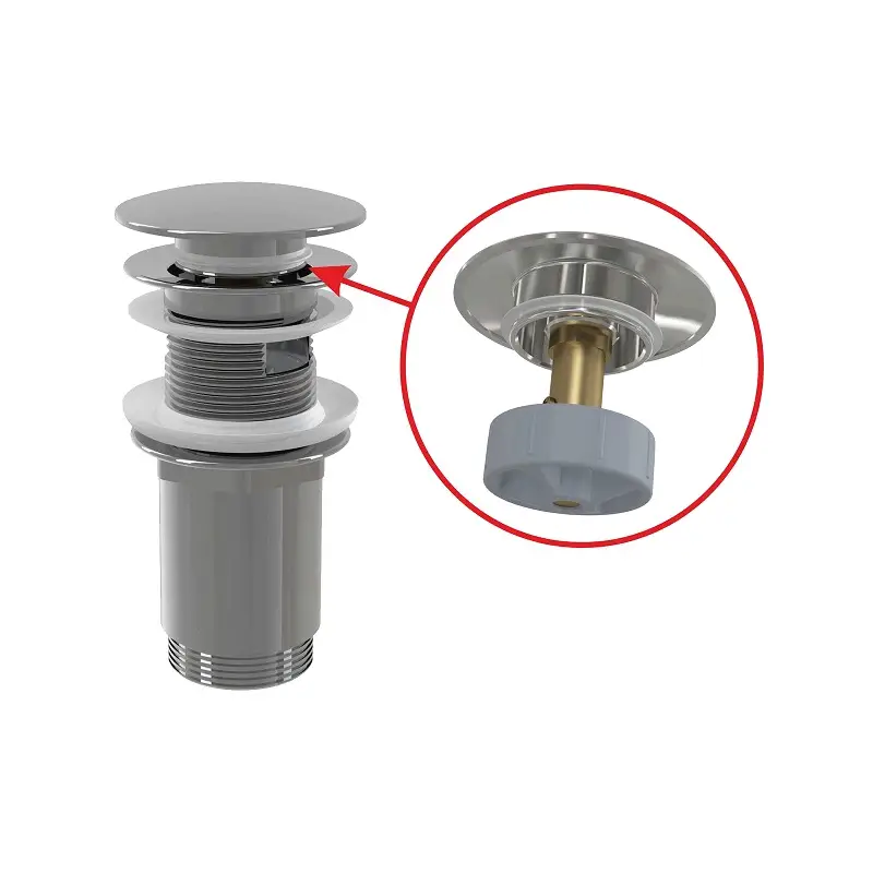 Донный клапан Alcadrain для раковины, click/clack 5/4", цельнометаллический с большой заглушкой (A392C)