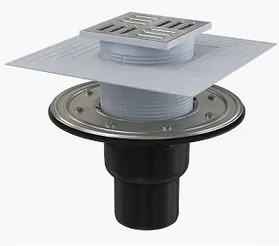 APV4344 Сливной трап 105*105/50/75 подводка прямая, решетка-нерж сталь