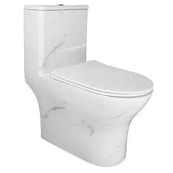 Унитаз-моноблок Azario Terni 350х670х760 напольный, безободковый, горизонтальный слив, сиденье дюропласт микролифт, цвет - белый мрамор (AZ-8618M)