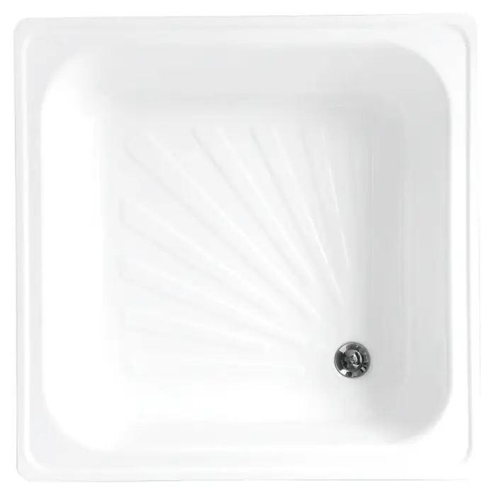 Поддон Loranto стальной, квадратный 90х90х15 толщина стали 0,9 мм, отверстие для слива 5 см, белый (LG900B)