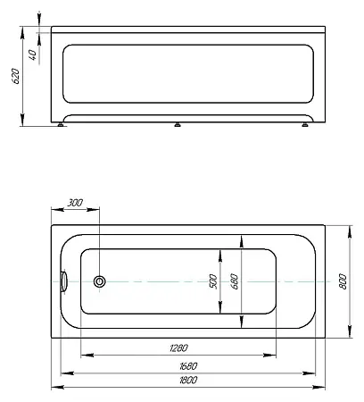 BELLA Ванна акриловая прямоугольная 180х80 см СХЕМА