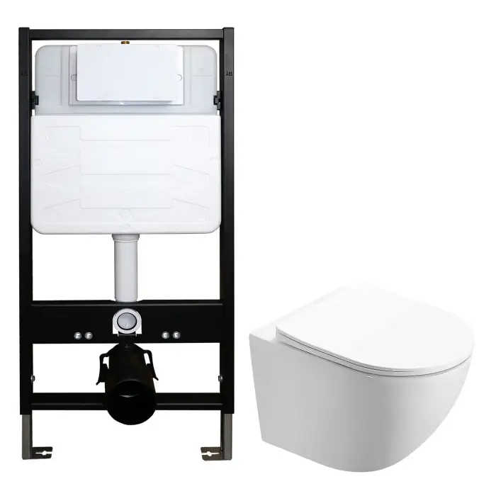 Сет: Инсталляция для подвесного унитаза AZARIO FORTE + подвесной унитаз Azario Trevi смыв "Скрытое торнадо" сиденье микролифт (AZ-100-100F+AZ-0093UQ3)