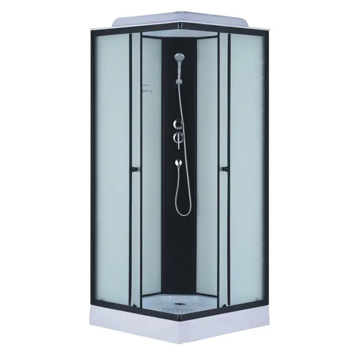 Душевая кабина Loranto 980х980х2150 белое заднее стекло, поддон 14 см, матовое стекло 4 мм, профиль черный (CS-992EBTM/W-100)