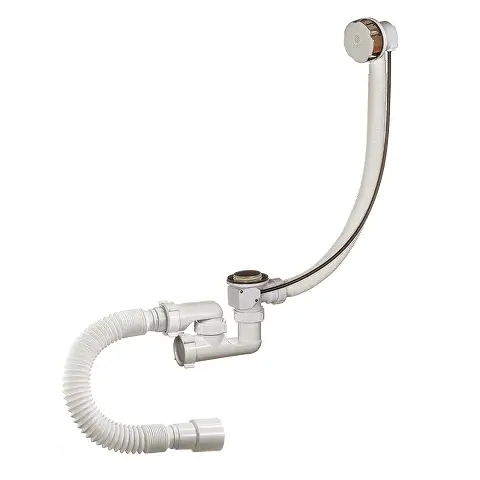 Слив-перелив для ванны ОРИО 1 1/2 х 40 полуавтомат, регулируемый с переливом и гибкой трубой 40/50 (А-28089)