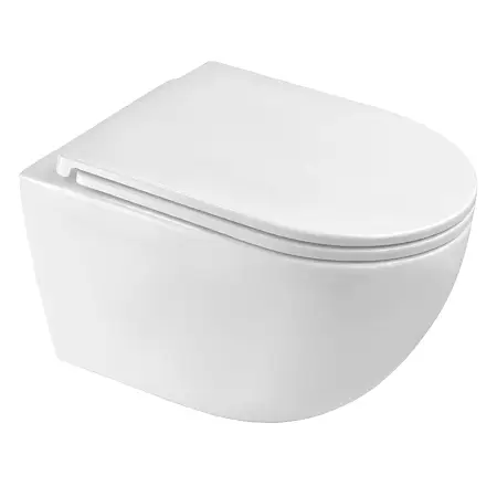 Унитаз подвесной Azario Инес Вайт 355х485х320 безободковый, система смыва "скрытое Торнадо", с быстросъемным сиденьем "Микролифт" (AZ-W03-SW)