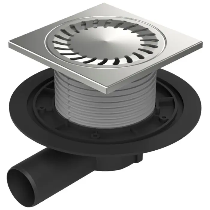 Душевой трап Azario 150х150 Dn 50 с решеткой из нержавеющей стали, гидрозатвором, горизонтальный (AZ-381 E)