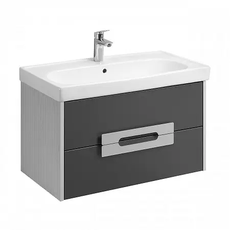 Тумба под раковину AQUATON Ар-Деко 85 подвесная, 2 ящика, серый кобальт (1A280401DD8D0)