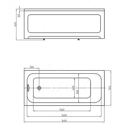 BELLA Ванна акриловая прямоугольная 160х70 см СХЕМА