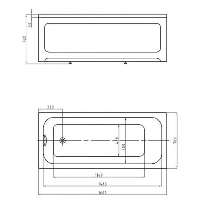 BELLA Ванна акриловая прямоугольная 160х70 см СХЕМА