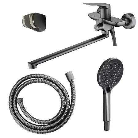 Смеситель для ванны Azario Lursy керамический картридж, длинный излив, с ручным душем, шланг 150 см, графит (AZ-K1749GR)