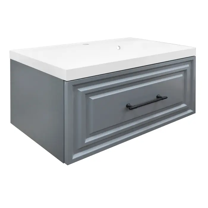 Комплект Тумба Azario LAURA 80/1 800х450х455 подвесная, с раковиной CLASSIK 80, серый матовый, фурнитура черная (CS00096987)