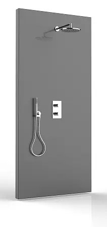 Душевой комплект Bossini COSMO: смеситель термостат на 2 выхода, верхний душ Ø 230 мм, ручной душ ZEN с водорозеткой, шланг 150 см, цвет хром (M00751.030)