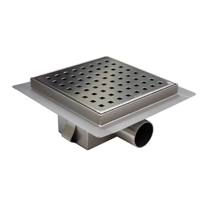 Трап для душа AZARIO 150х150 цельнометаллический, перфорированная решетка, горизонтальный выпуск (AZZ1150)