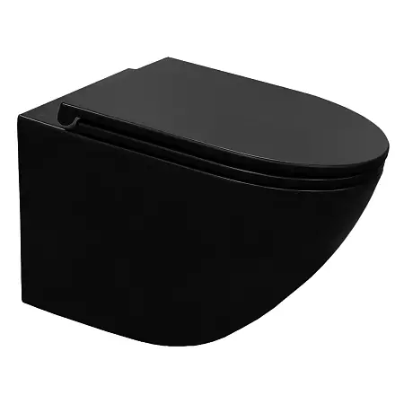 Унитаз подвесной Azario Grado 370х490х360 безободковый, слив "Скрытое Торнадо", с быстросъемным сидением микролифт, черный матовый (AZ-0046-UQ3-MB)