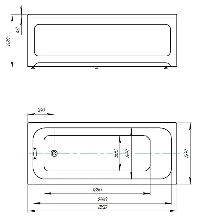 BELLA Ванна акриловая прямоугольная 180х80 см СХЕМА