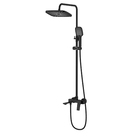 Душевая система Azario Lursy с квадратным тропическим душем, керамический картридж, шланг 150 см, черный матовый (AZ-K2349B)
