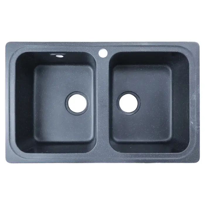 Кухонная мойка AZARIO Alba 780x490x190 двойная, искусственный мрамор, сифон в комплекте, цвет черный (CS00105217)