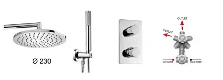 Душевой комплект Bossini COSMO: смеситель на 2 выхода, верхний душ Ø 230 мм, ручной душ ZEN с водорозеткой, шланг 150 см, цвет хром (M00753.030)