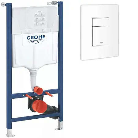 Система инсталляции для подвесного унитаза GROHE Solido в комплекте с белой накладной панелью смыва Even (38971000T+38966SH0T)