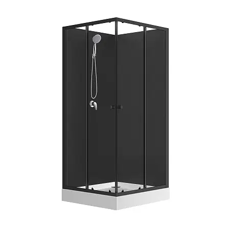 Душевая кабина Loranto NEO 90x90x(190+15) с низким поддоном 15см, прозрачное закаленное стекло 5 мм, задние стеклянные стенки черные, профиль черный-матовый (CS-21801BP)
