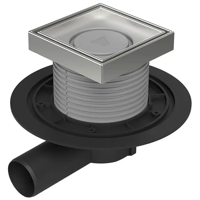 Душевой трап Azario 125х125 Dn 50 горизонтальный выпуск, с решеткой под плитку, гидрозатвором (AZ-C381 A)