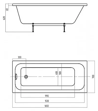 BELLA Ванна акриловая прямоугольная 165х70 см СХЕМА