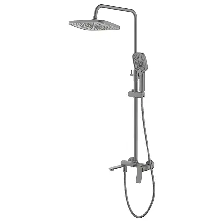 Душевая система Azario Escaro с квадратным тропическим душем, керамический картридж, шланг 150 см, графит (AZ-K2374GR)