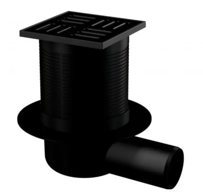 APV31BLACK Сливной трап 105 × 105/50, подводка – боковая, решетка – черный мат