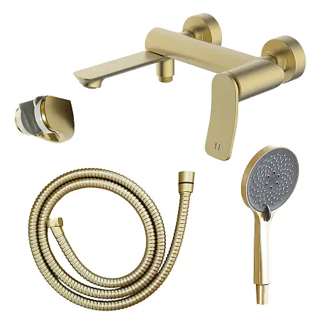 Смеситель для ванны Azario Escaro с ручным душем, керамический картридж, шланг 150 см, золото матовое (AZ-K3074MG)