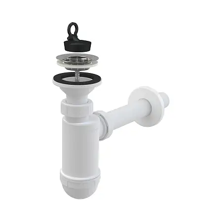 Сифон для раковины Alcadrain Ø32 с нержавеющей peшeткой Ø63 (AG210512432)