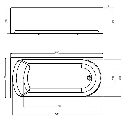 ADELINA Ванна акриловая прямоугольная 150х75 см СХЕМА