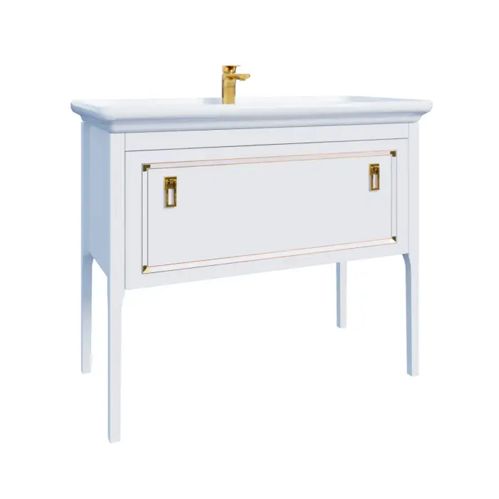 Комплект Тумба Azario RIO 105/1Н напольная, с раковиной Дуглас 105, ручки золото, цвет белый глянцевый (CS00096985)