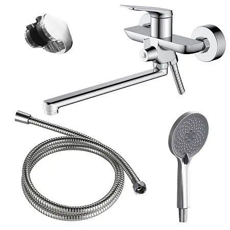 Смеситель для ванны Azario Lursy керамический картридж, длинный излив, с ручным душем, шланг 150 см, хром (AZ-K1749)