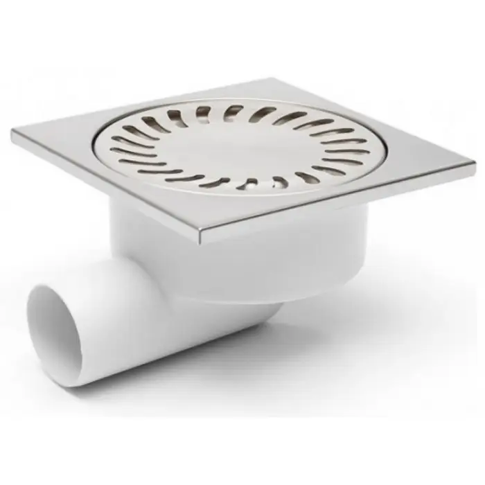 Душевой трап AZARIO НЕПТУН DN50/95 15х15см, пластик, боковой слив, решетка из нержавеющей стали (AZ-326 X N)