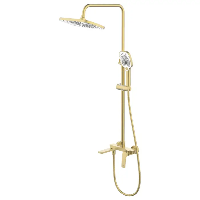 Душевая система Azario Conda с квадратным тропическим душем, керамический картридж, шланг 150 см, золото матовое (AZ-K2411MG)